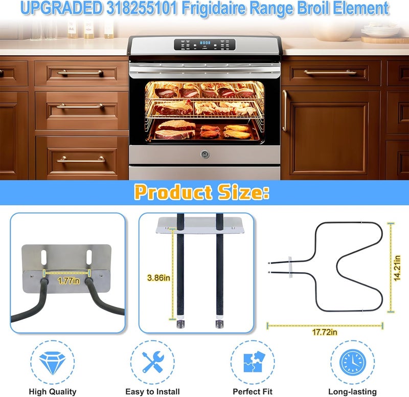 S-Union UPGRADED 318255101 Oven Heating Element Compatible with Frigidaire Tappan Kenmore Range Ovens Parts,318255101 Oven Bake Element Replacement 3016246 318255105 FFEW2425LSA FEB24S2ABA Heating Elements - Image 2